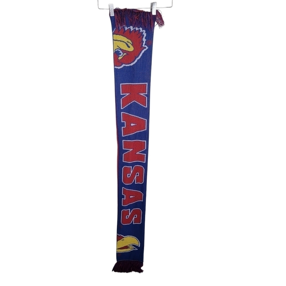 Adidas | KU Kansas Jayhawks Blue Red Scarf with Fringe